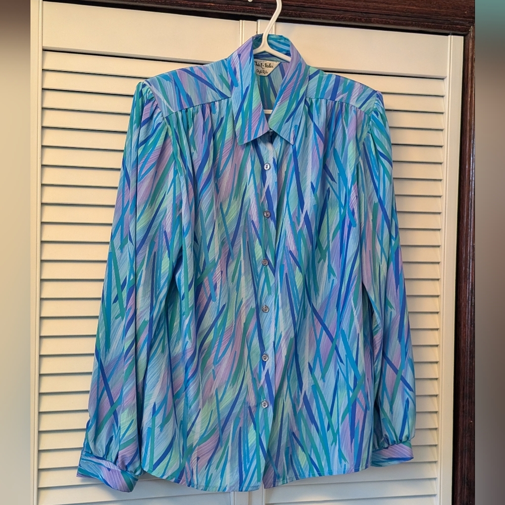 Colorful Patterned 1980s Blouse